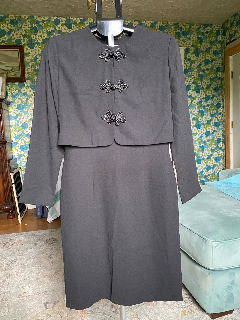 Mariana Black Two-Piece Ensemble with Decorative Buttons
